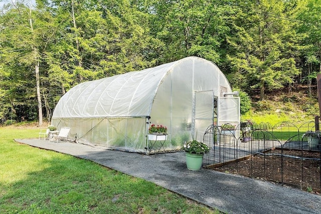 421 Legate Hill Rd, Charlemont, MA 01339 - view of greenhouse featuring a lawn and a view of trees