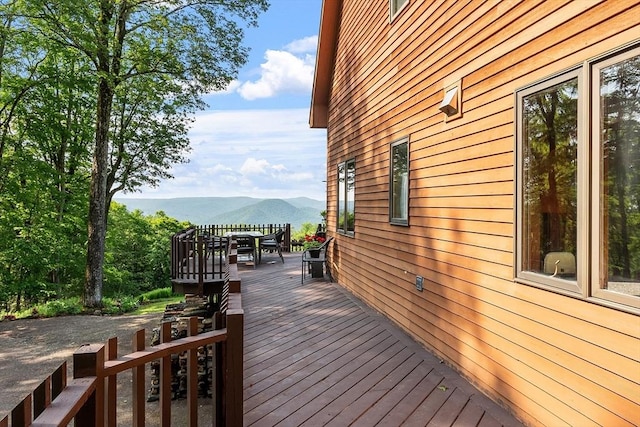 421 Legate Hill Rd, Charlemont, MA 01339 - wooden deck featuring outdoor dining space and a mountain view