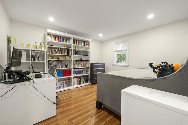 office area featuring wood finished floors and recessed lighting