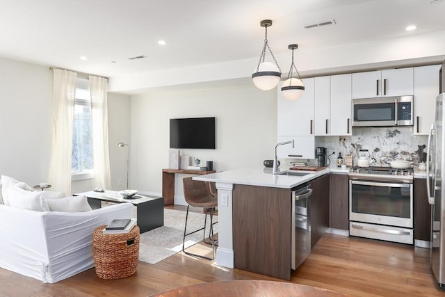 kitchen featuring modern cabinets, stainless steel appliances, a sink, and open floor plan