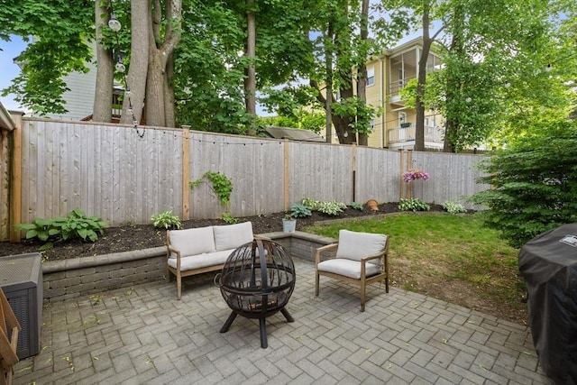 26 Edgebrook Rd, Boston, MA 02132 - fenced backyard with a patio, grilling area, and an outdoor living space with a fire pit