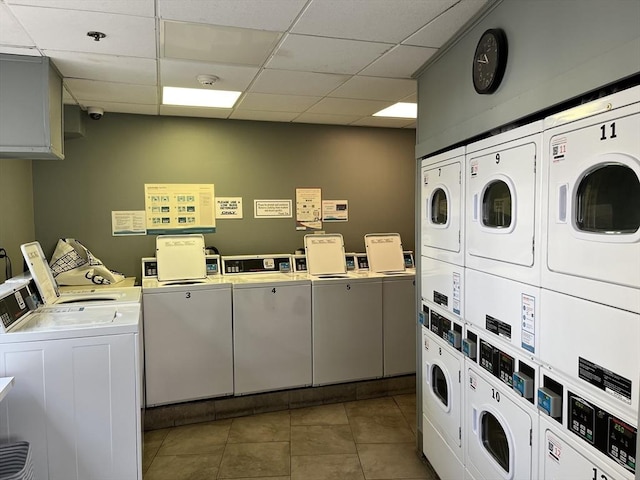 12 Stoneholm St Unit 313, Boston, MA 02115 - communal laundry room with separate washer and dryer, estacked washer and dryer, and tile patterned flooring