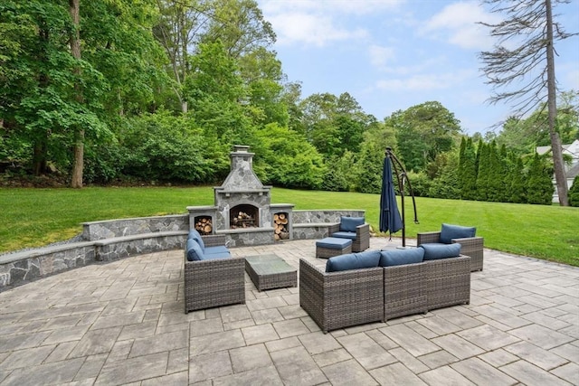 51 Summer St, Weston, MA 02493 - view of patio with an outdoor living space with a fireplace