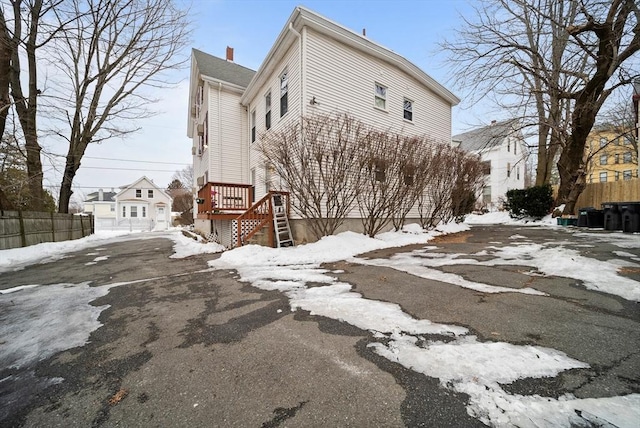 view of snow covered property