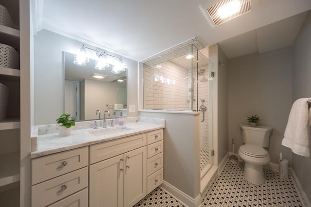70 Rockland St, Natick, MA 01760 - bathroom featuring toilet, visible vents, a shower stall, and vanity