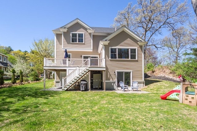 70 Rockland St, Natick, MA 01760 - back of house with a deck, a patio, a playground, a yard, and stairway