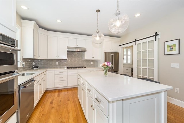 70 Rockland St, Natick, MA 01760 - kitchen featuring light countertops, appliances with stainless steel finishes, under cabinet range hood, and tasteful backsplash