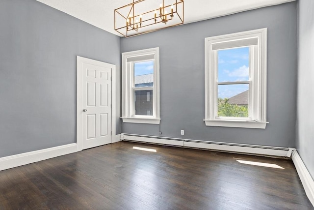 17 Savin Hill Ave Unit 3, Boston, MA 02125 - unfurnished room featuring a baseboard radiator, a chandelier, dark wood-type flooring, and healthy amount of natural light