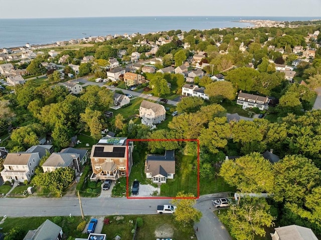 19 Borden, Scituate, MA 02066 - aerial view of residential area featuring a large body of water and property parcel outlined