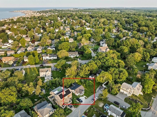 19 Borden, Scituate, MA 02066 - aerial view of residential area with property boundaries highlighted and a nearby body of water