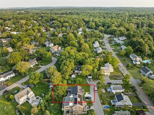 19 Borden, Scituate, MA 02066 - aerial perspective of suburban area with property parcel outlined and a forest