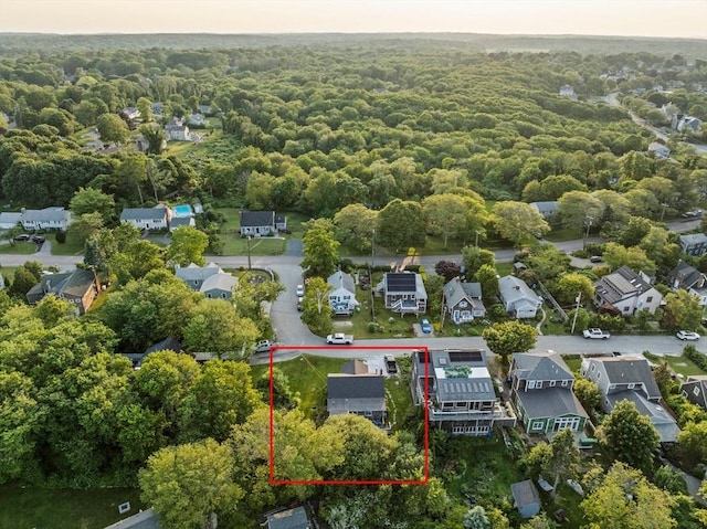 19 Borden, Scituate, MA 02066 - aerial view of property's location with a heavily wooded area and property boundaries highlighted