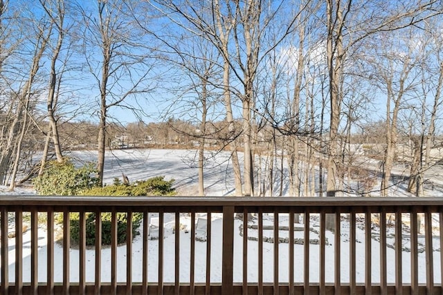 view of snow covered deck