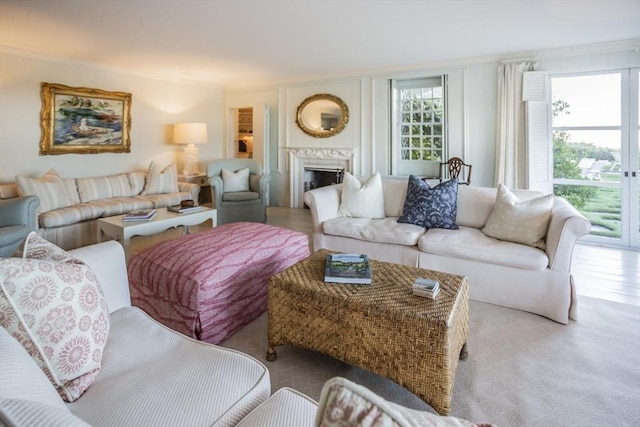 17 Indian Trl, Barnstable, MA 02655 - living area featuring crown molding and a fireplace