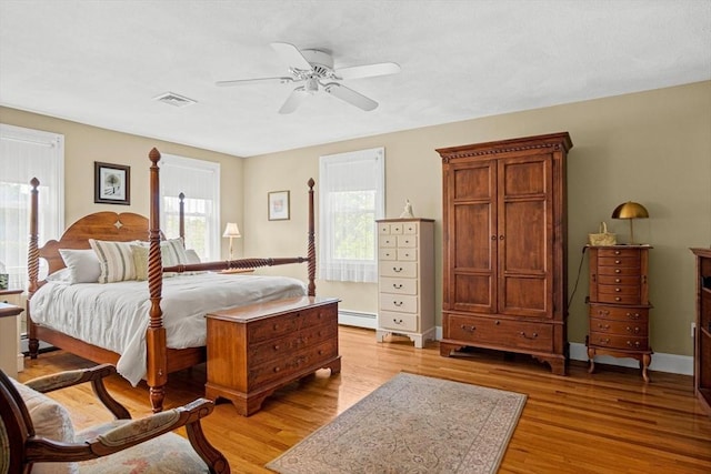2 Christin Way, Woburn, MA 01801 - bedroom with a baseboard radiator, light wood-style flooring, and a ceiling fan