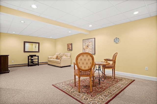 2 Christin Way, Woburn, MA 01801 - living area with carpet, a paneled ceiling, a baseboard heating unit, and recessed lighting