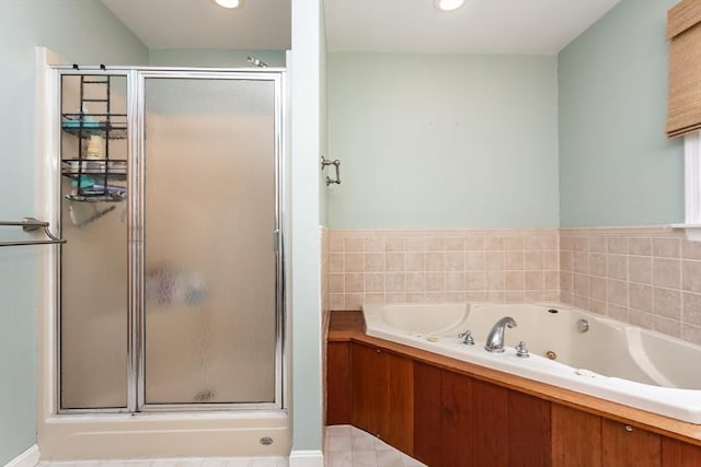 16 Austin Ln, Acushnet, MA 02743 - bathroom featuring a stall shower, a tub with jets, and recessed lighting