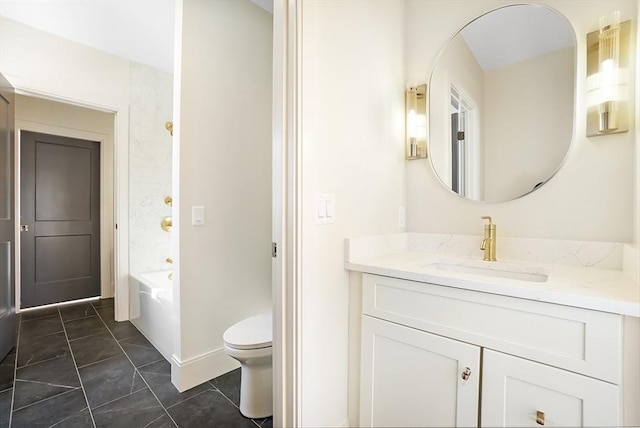 full bathroom featuring vanity, tile patterned floors, shower / bathtub combination, and toilet