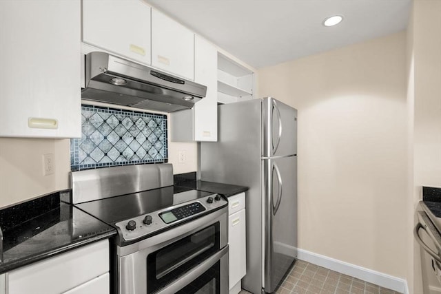 931 Massachusetts Ave Unit 1003, Cambridge, MA 02139 - kitchen with appliances with stainless steel finishes, under cabinet range hood, white cabinets, tasteful backsplash, and recessed lighting