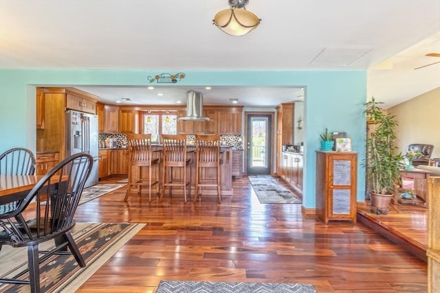 living room with dark wood-type flooring