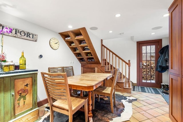 164 Water St Unit 164, Newburyport, MA 01950 - dining area featuring stairway, recessed lighting, and light tile patterned floors