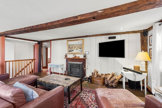 164 Water St Unit 164, Newburyport, MA 01950 - living room featuring beam ceiling and a fireplace