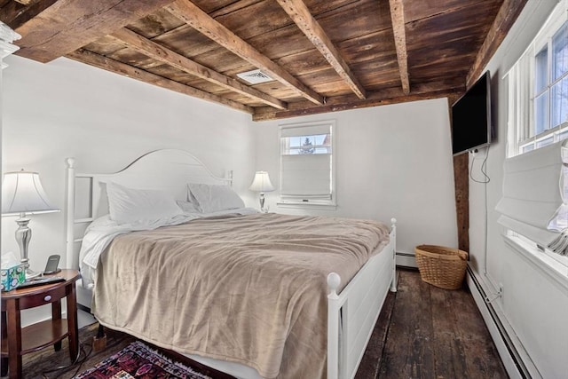 164 Water St Unit 164, Newburyport, MA 01950 - bedroom with wood ceiling, a baseboard radiator, beam ceiling, and wood-type flooring