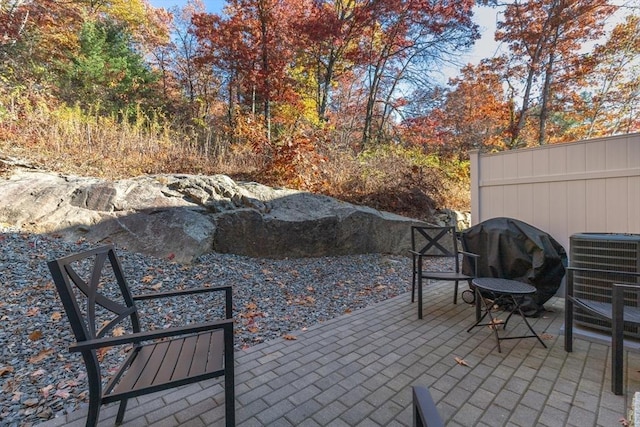 view of patio / terrace with central AC unit and area for grilling