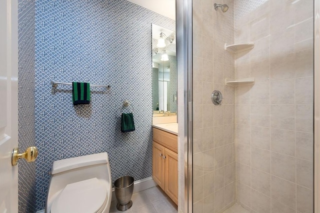 84 Commonwealth Ave Unit 4, Boston, MA 02116 - full bathroom featuring vanity, a stall shower, tile patterned flooring, and toilet