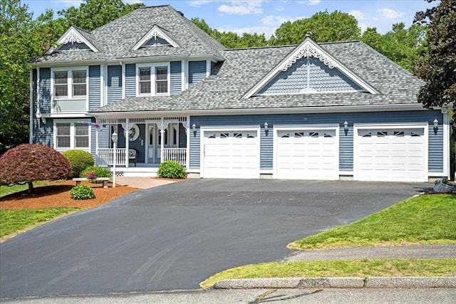 27 Crestview Dr, Uxbridge, MA 01569 - victorian home with asphalt driveway, a garage, and a porch