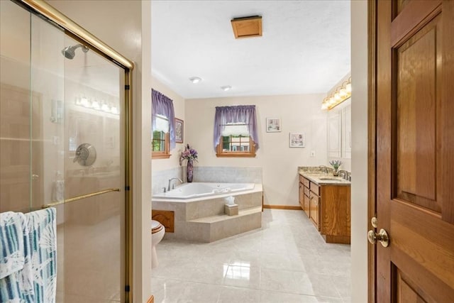 27 Crestview Dr, Uxbridge, MA 01569 - bathroom with vanity, a garden tub, a stall shower, and toilet