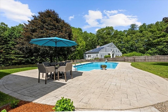 27 Crestview Dr, Uxbridge, MA 01569 - view of swimming pool featuring a patio, an outdoor structure, and view of scattered trees