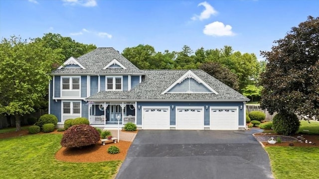 27 Crestview Dr, Uxbridge, MA 01569 - view of front of house featuring a garage, a porch, a front lawn, and asphalt driveway