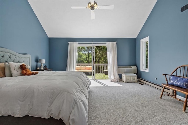 31 Monadnock Dr Unit 31, Westford, MA 01886 - bedroom featuring lofted ceiling, access to outside, carpet floors, baseboard heating, and a ceiling fan