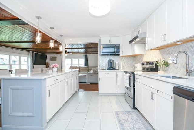 kitchen with a sink, appliances with stainless steel finishes, a wealth of natural light, and open floor plan