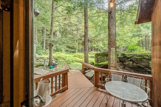 32 Pond Hill Rd, Goshen, MA 01032 - deck featuring a forest view