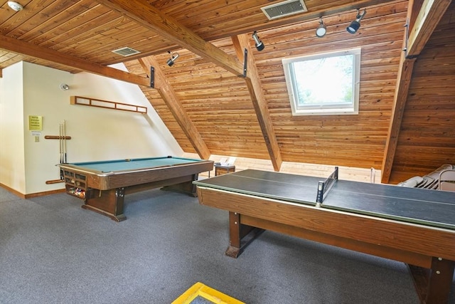 147 Butternut Holw Unit 147, Acton, MA 01718 - rec room with wooden ceiling, billiards, track lighting, beamed ceiling, and baseboards