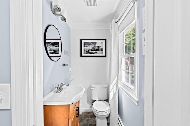 15 Surrey Ln, Sandwich, MA 02563 - bathroom with vanity, stone finish flooring, and ornamental molding