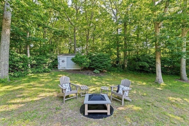 15 Surrey Ln, Sandwich, MA 02563 - view of green lawn featuring a storage shed and a fire pit