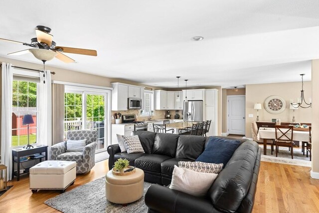 53 Gilbert Rd, Southampton, MA 01073 - living area featuring light wood-type flooring and ceiling fan