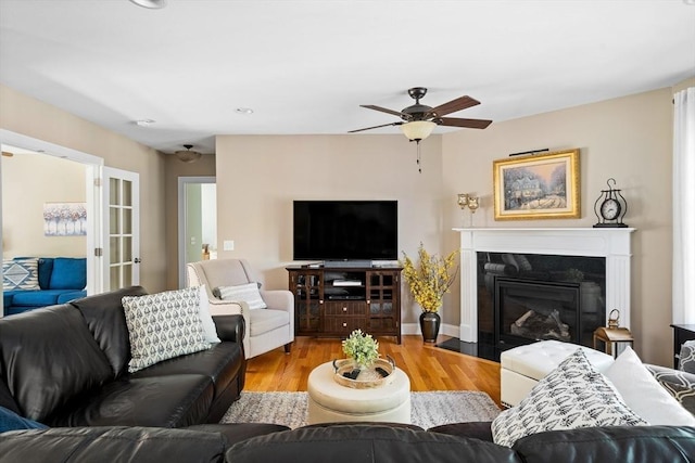53 Gilbert Rd, Southampton, MA 01073 - living area with a ceiling fan, light wood-style flooring, a fireplace, and recessed lighting