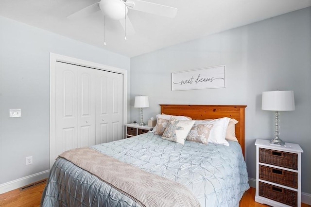 53 Gilbert Rd, Southampton, MA 01073 - bedroom featuring wood finished floors, a closet, baseboards, and ceiling fan