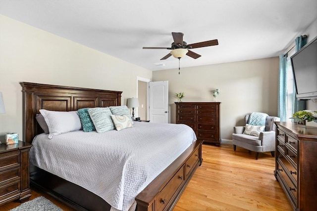 53 Gilbert Rd, Southampton, MA 01073 - bedroom with light wood-style floors, ceiling fan, and baseboards