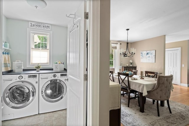 53 Gilbert Rd, Southampton, MA 01073 - laundry area featuring separate washer and dryer and a chandelier