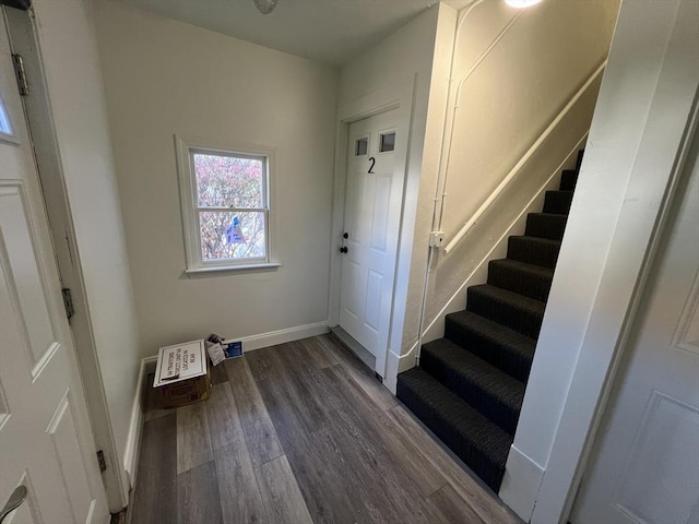 stairs featuring wood-type flooring