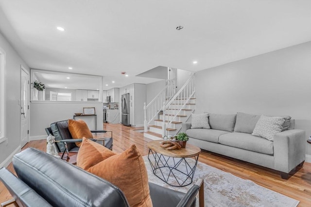46 Curtis St, Brockton, MA 02301 - living area with stairway, recessed lighting, and light wood-style flooring