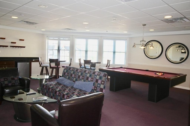 rec room with a drop ceiling and pool table