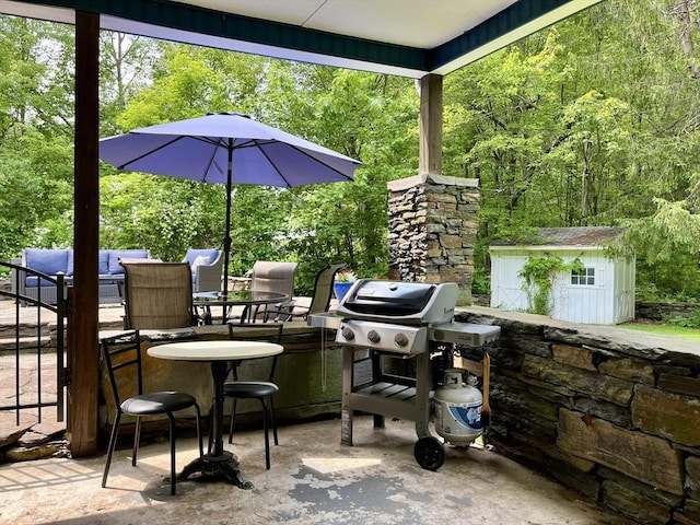 947 Burts Pit Rd, Northampton, MA 01062 - view of patio / terrace with area for grilling, a storage unit, and outdoor lounge area