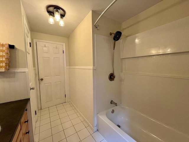 947 Burts Pit Rd, Northampton, MA 01062 - bathroom with tile patterned flooring,  shower combination, vanity, and wainscoting