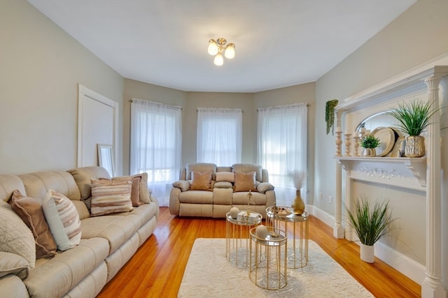 living room featuring light wood-type flooring